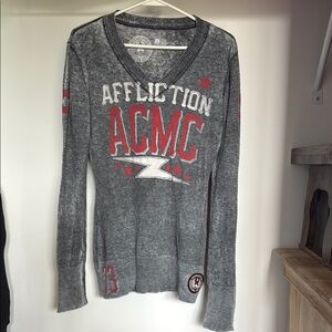 Affliction Gray and Red Fitted Hoodie